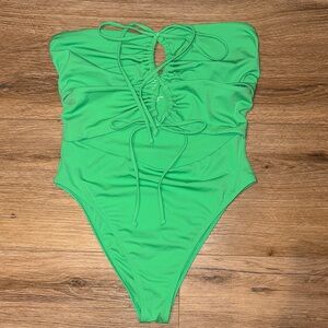 Green Strapless One Piece Swimsuit